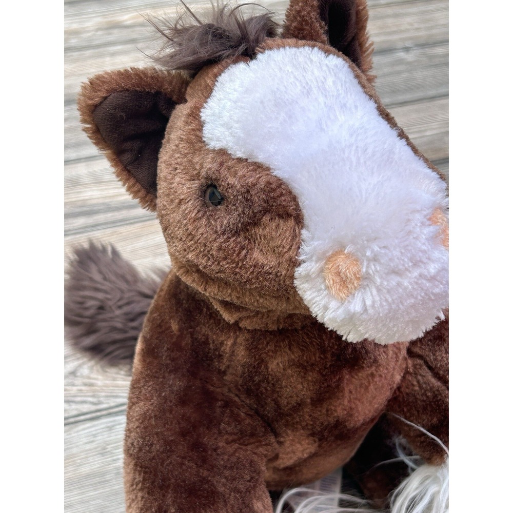 Build A Bear Clydesdale Horse Retired 2018 White Shaggy Hooves BABW Plush Brown - Picture 10 of 12